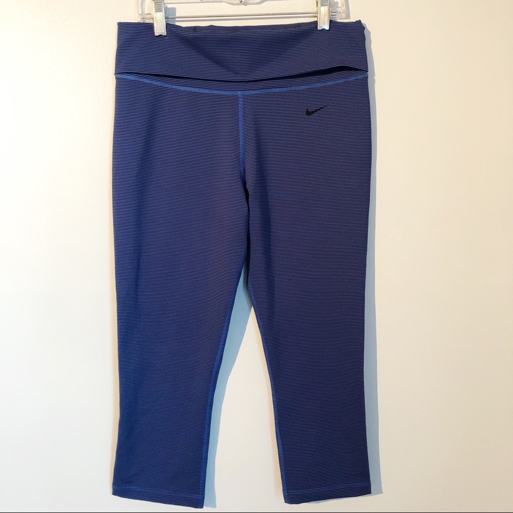 Nike Dri Fit Blue Foldover Waist Cropped Leggings, size Medium